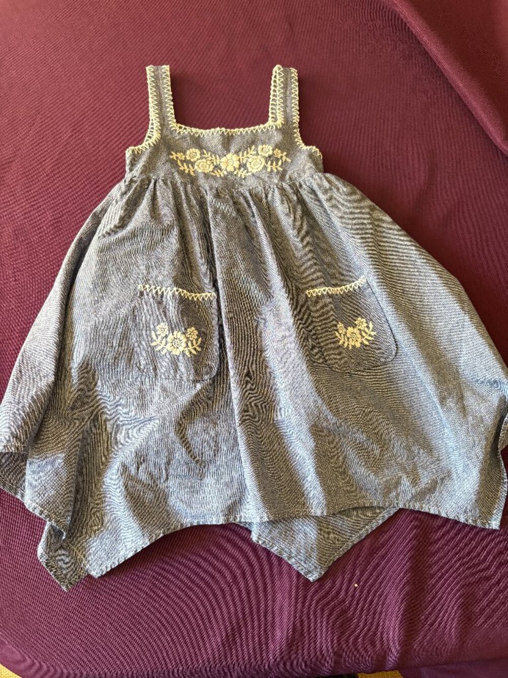 Arabella & Addison Chambray Embroidered Handkerchief Dress Girls Size 4 Blue Boh